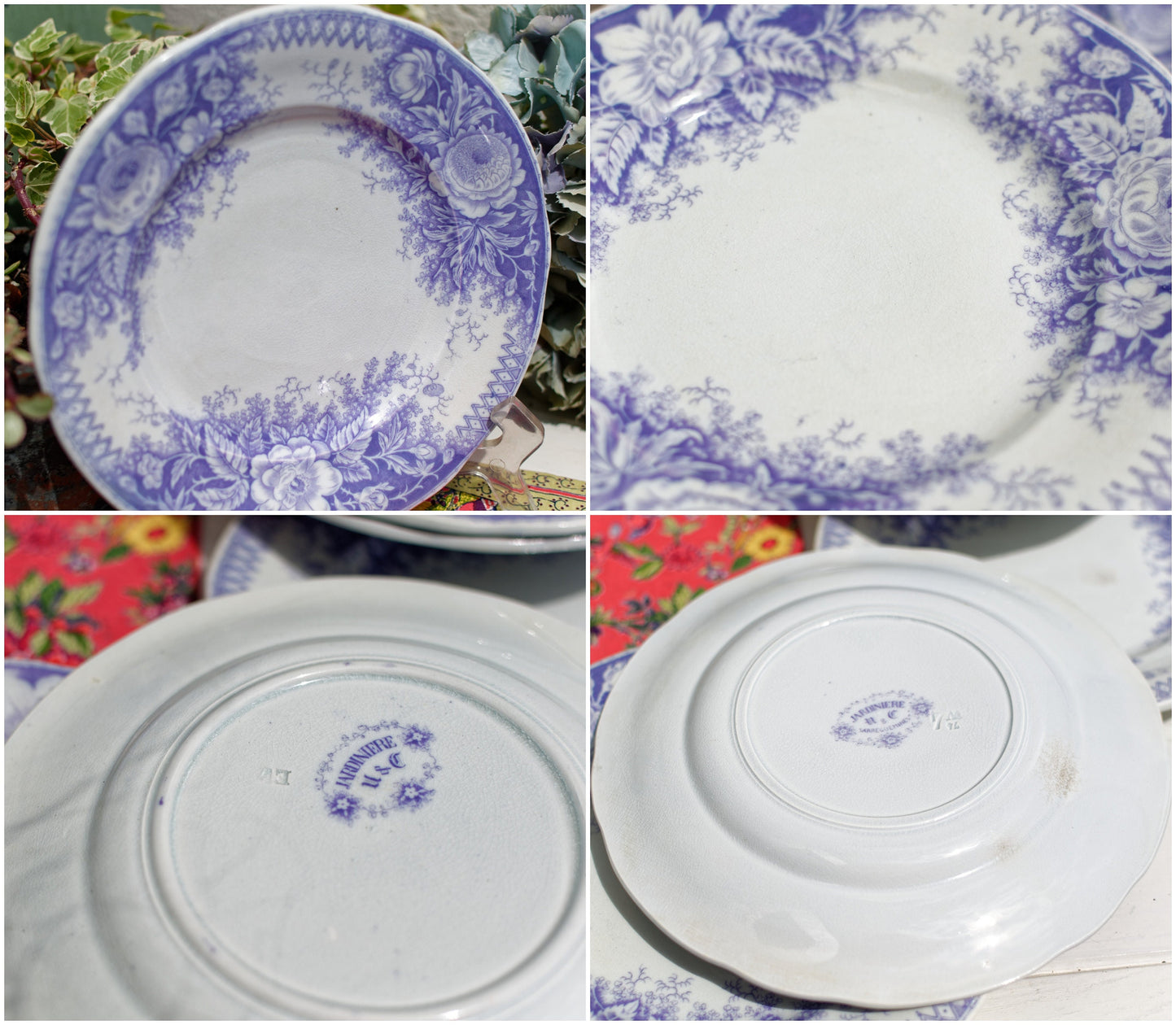 1890s ~ "JARDINIERE" Sarreguemines U&C ~ French Antique Ironstone Lavender Transferware Small Plate ~ Terre de Fer Faience