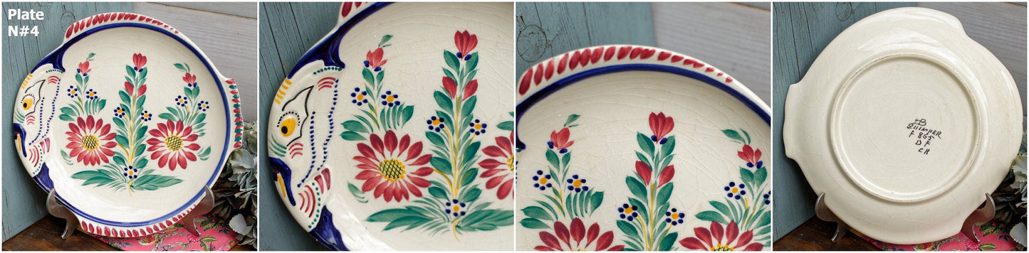 French Fish Shaped Plate HENRIOT HB Quimper Faience 865 DF CR Terre de Fer