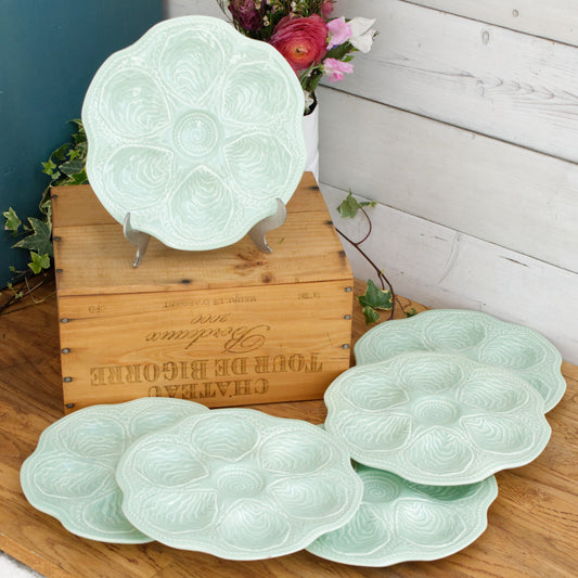 KERALUX Boch Freres Belguim Vintage Oyster Shellfish HUITRE Plate in Blue Seafoam BARBOTINE Majolica en Faience Terre de Fer