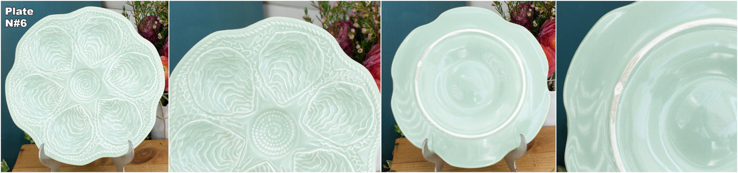 KERALUX Boch Freres Belguim Vintage Oyster Shellfish HUITRE Plate in Blue Seafoam BARBOTINE Majolica en Faience Terre de Fer