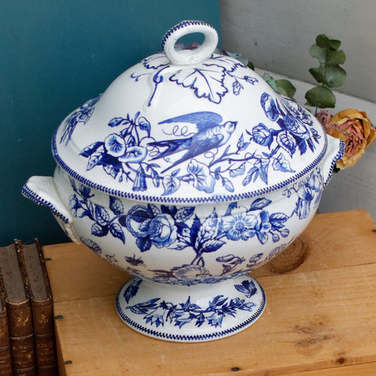 1890年代~「SAIGNON」H.ブーランジェ&シー・ショワジー・ル・ロワ~フランスアンティーク アイアンストーンブルー トランスファーウェア ディナープレート~テール・ド・フェール