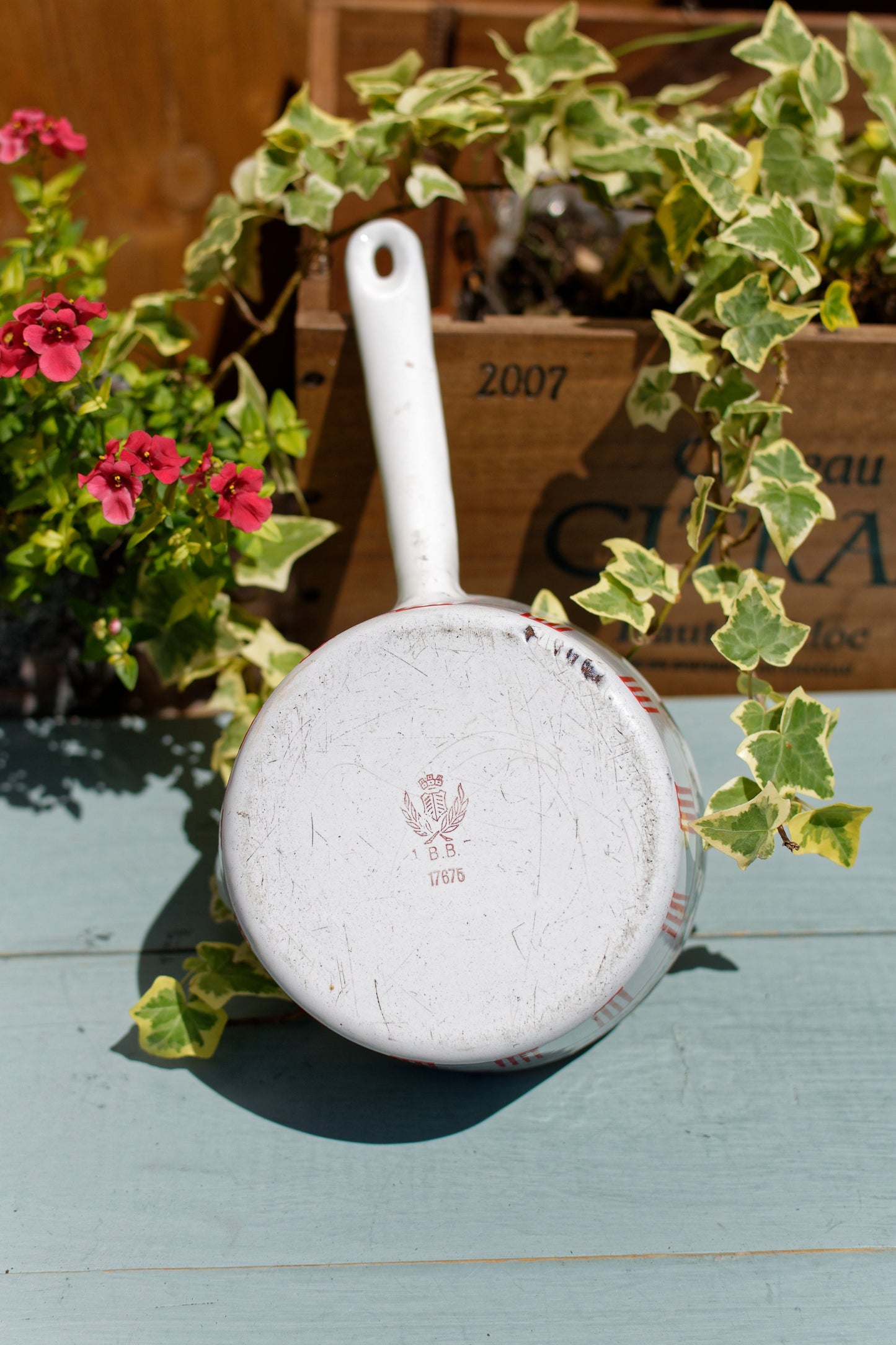 French Enamel Saucepan Collective BB Freres Rose Garland Pattern