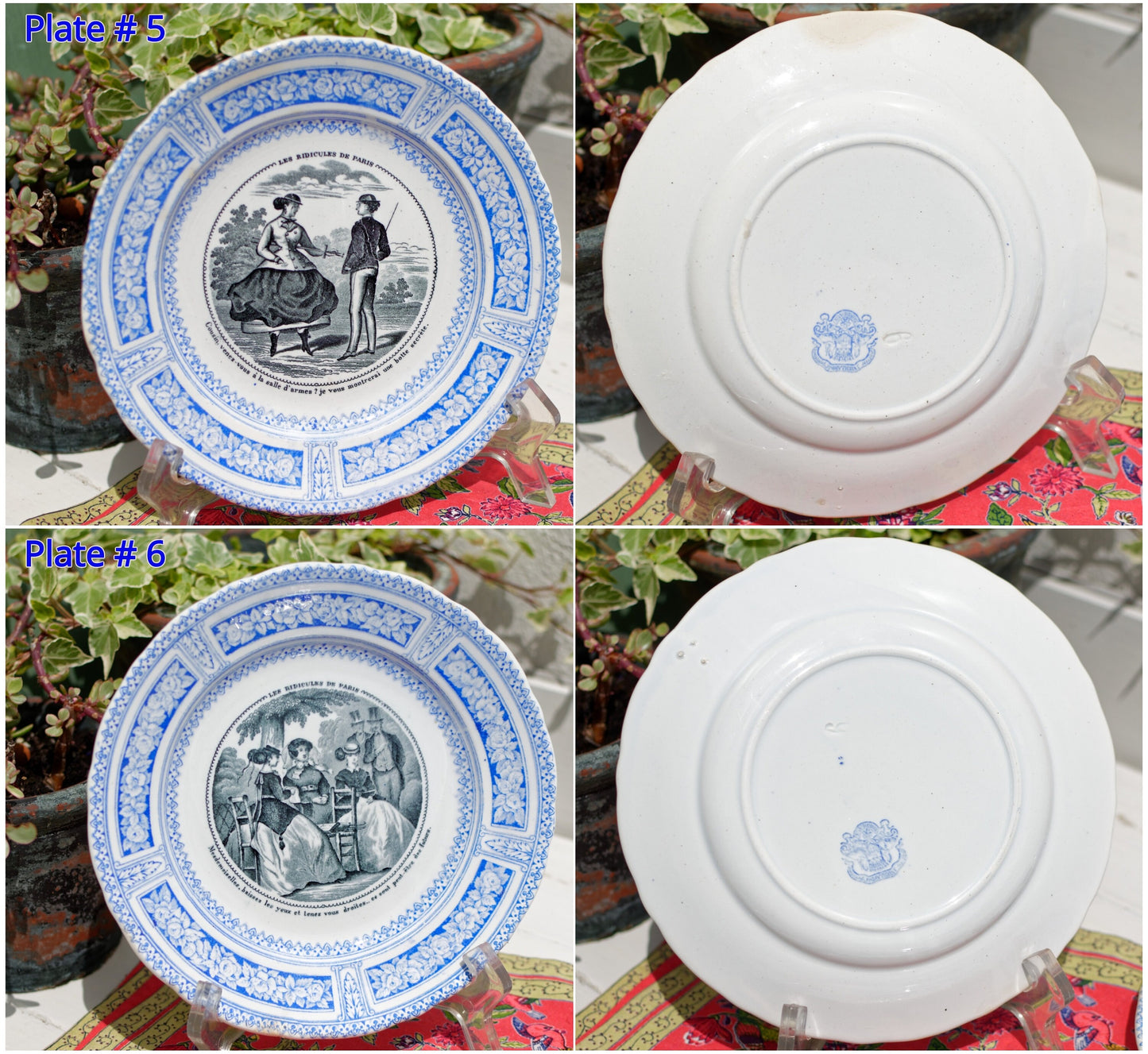 French Ironstone Talking Plate Les Ridicule de Paris J. VIEILLARD & Co Porcelaine, Bordeaux Poterie, D. Johnson Gres Terre de Fer
