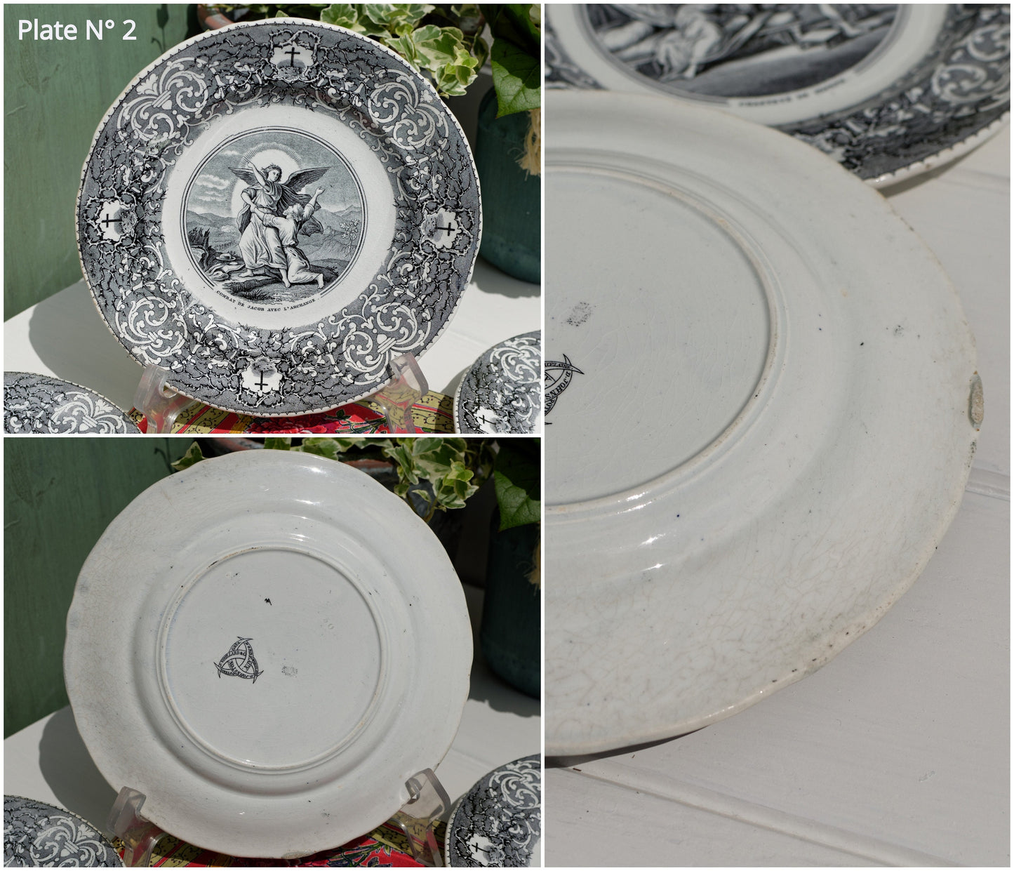 French Ironstone Talking Plate J. VIEILLARD & Co Porcelaine, Bordeaux Poterie, D. Johnson Gres Terre de Fer