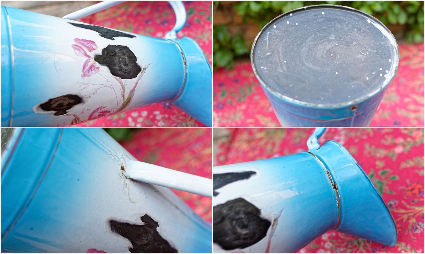 French Enamel Floral Iris Decor Water Pitcher Bedroom Broc