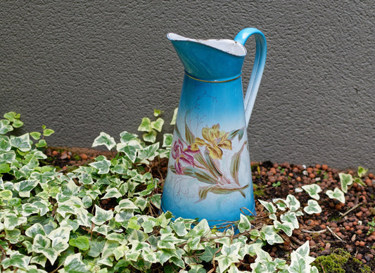 French Enamel Floral Iris Decor Water Pitcher Bedroom Broc