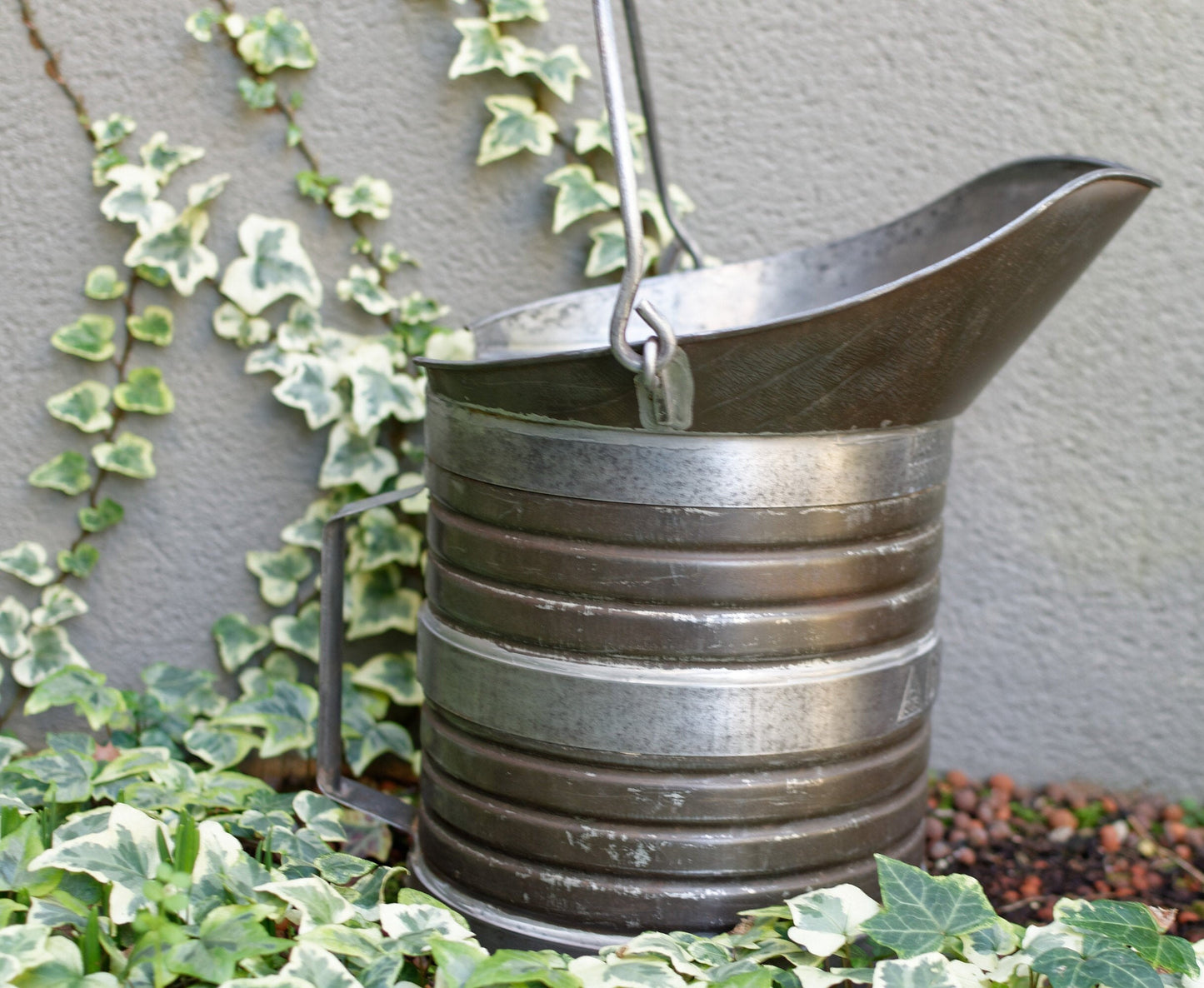 1920s ~ SEB Decalitre 10 Liters Liquid Measurer ~ French Antique Farmhouse Steel Measuring Bucket with Handle