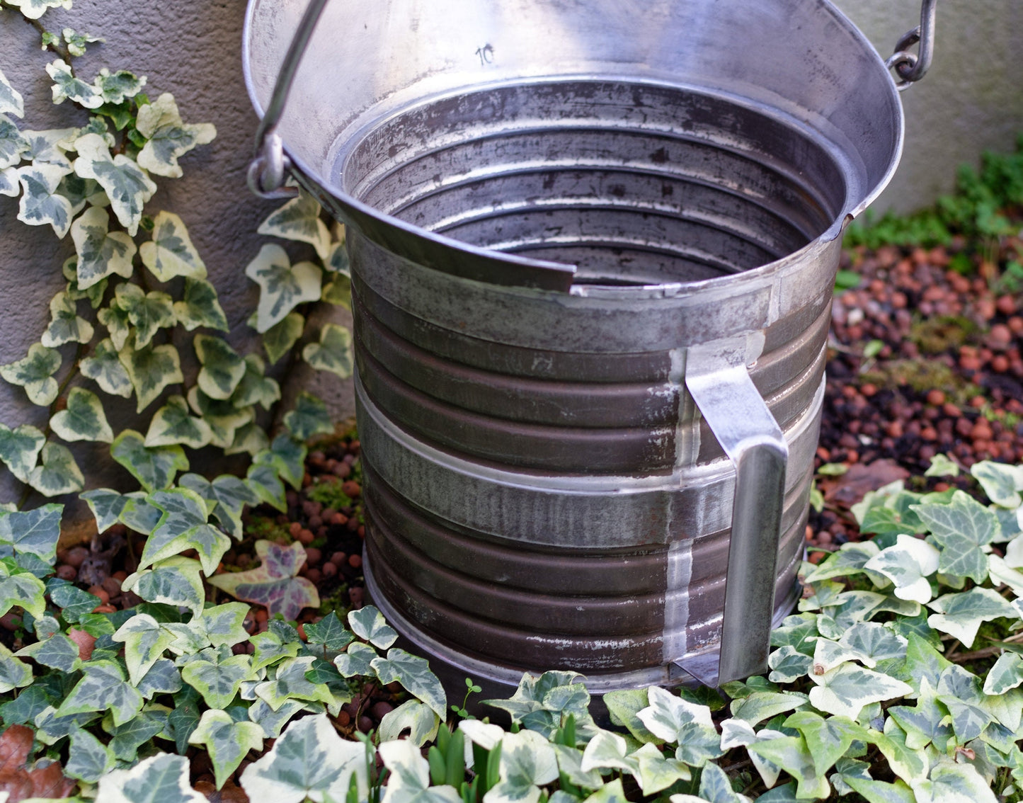 1920s ~ SEB Decalitre 10 Liters Liquid Measurer ~ French Antique Farmhouse Steel Measuring Bucket with Handle