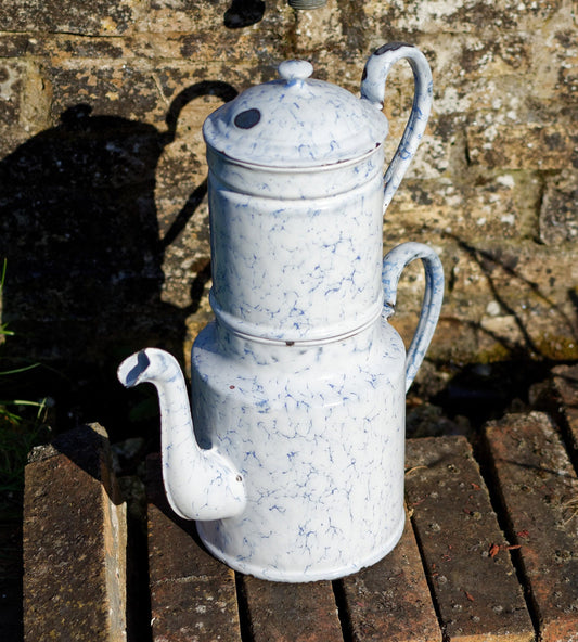 French Enamel Floral Cafetiere Coffee Pot