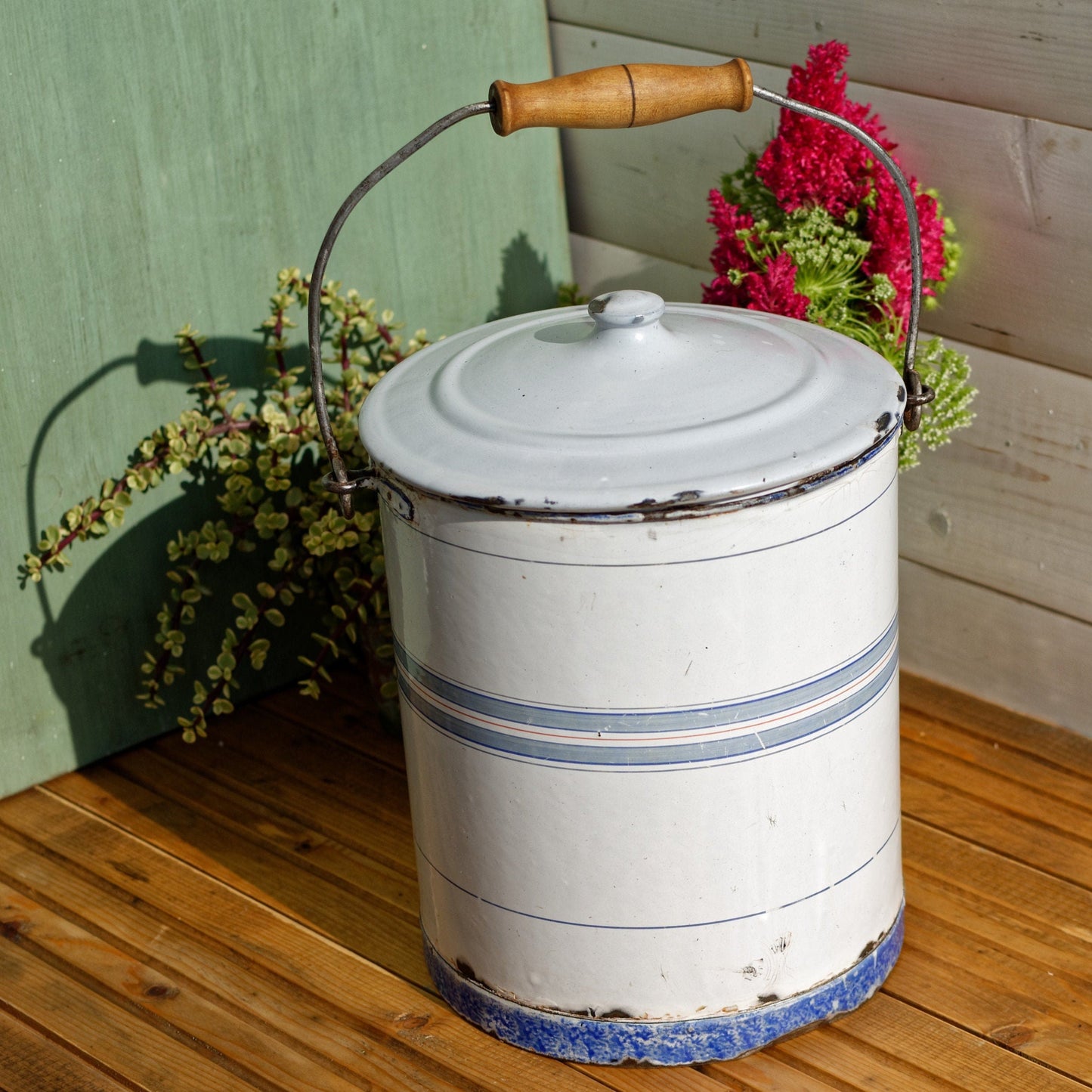 French Enamel Chambre Pot Bedroom Bin