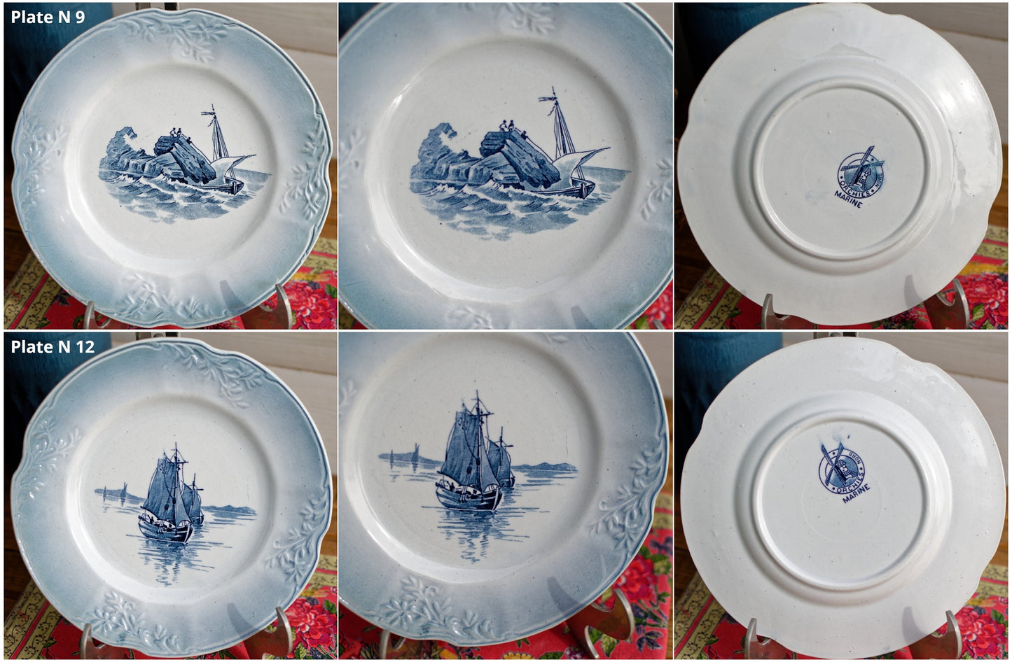 French Ironstone Blue Transferware Plate Marine Nautical Orchies Nord France Terre de Fer
