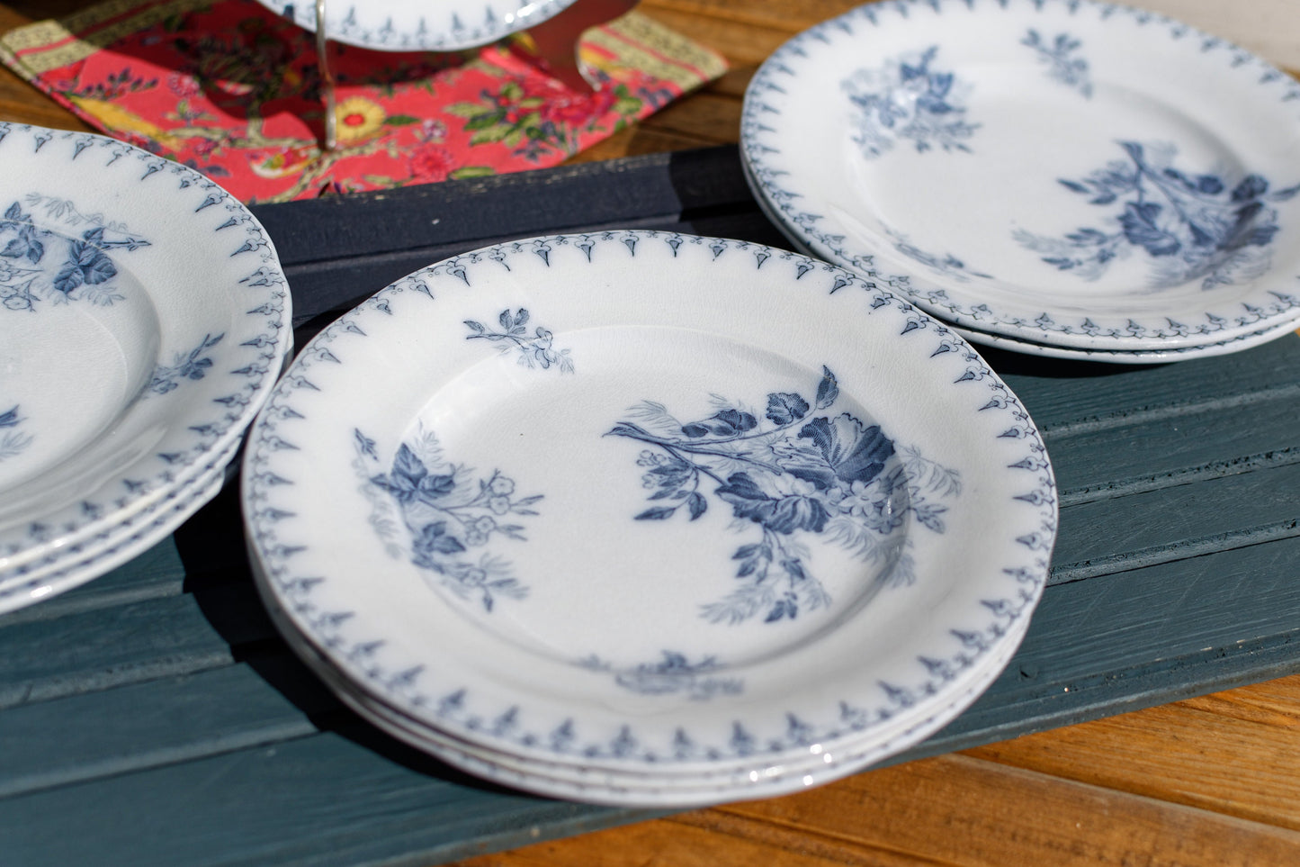 French Ironstone Blue Transferware Salad Plate FLORE Sarreguemines terre de fer