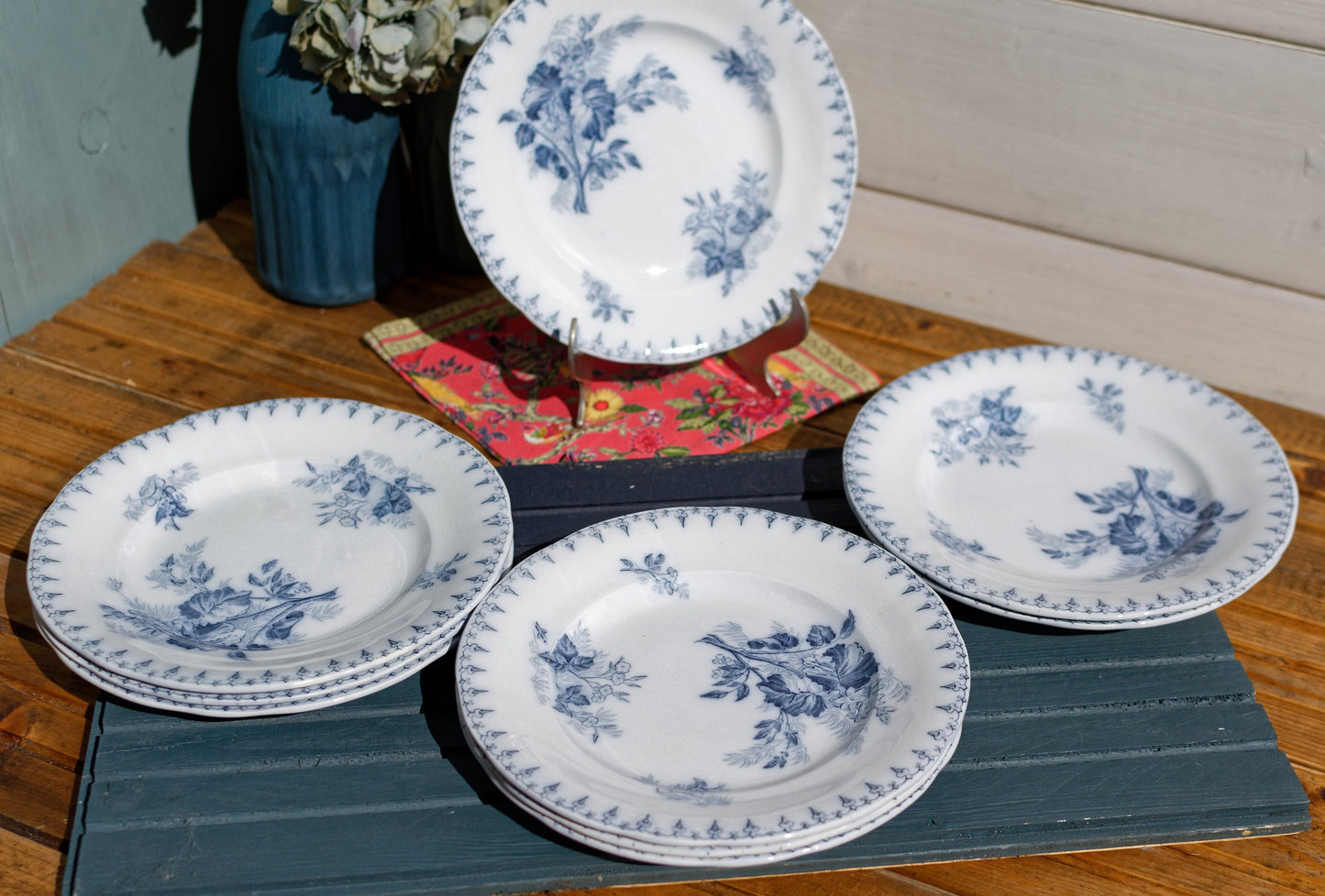 French Ironstone Blue Transferware Salad Plate FLORE Sarreguemines terre de fer