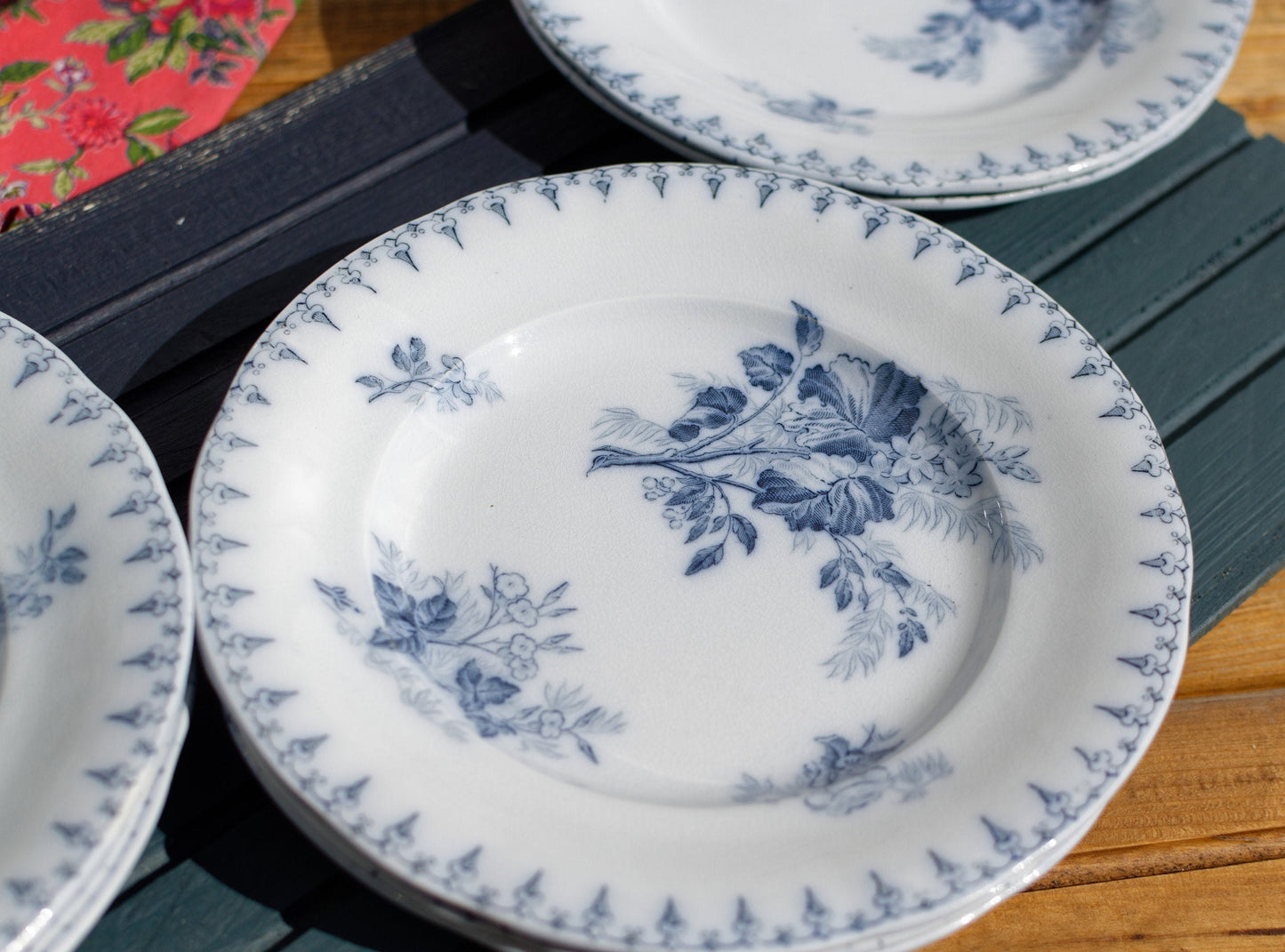 French Ironstone Blue Transferware Salad Plate FLORE Sarreguemines terre de fer