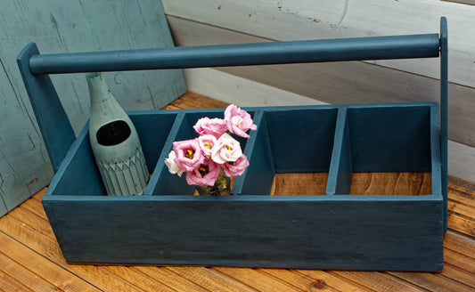 French Vintage Antique Rustic Farmhouse Wooden Storage Carrier