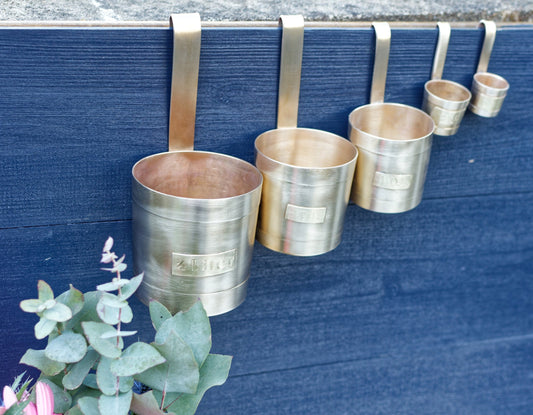 French Vintage Hanging Brass Measuring Cups Ladles with Hock Handles