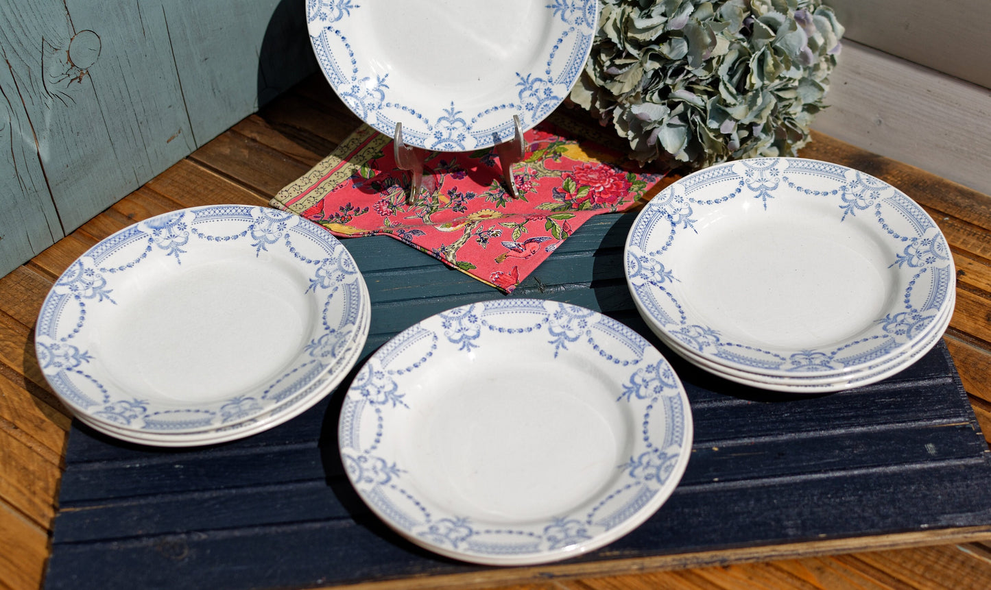 French Ironstone Blue Transferware Plate Nord Hamage Moulin des Loups France Colonial Motif Terre de Fer