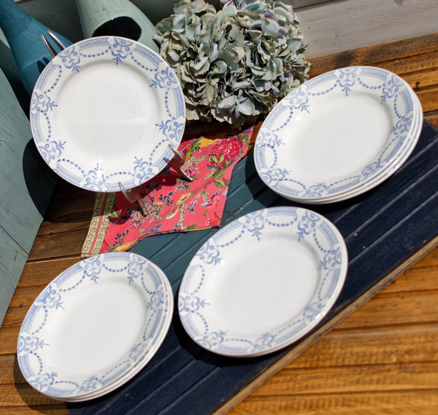 French Ironstone Blue Transferware Plate Nord Hamage Moulin des Loups France Colonial Motif Terre de Fer