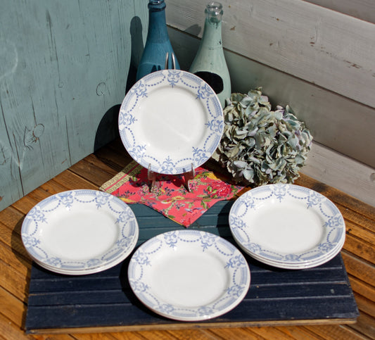 French Ironstone Blue Transferware Plate Nord Hamage Moulin des Loups France Colonial Motif Terre de Fer