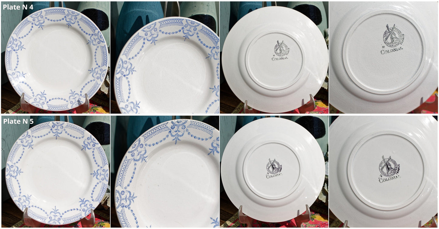 French Ironstone Blue Transferware Plate Nord Hamage Moulin des Loups France Colonial Motif Terre de Fer