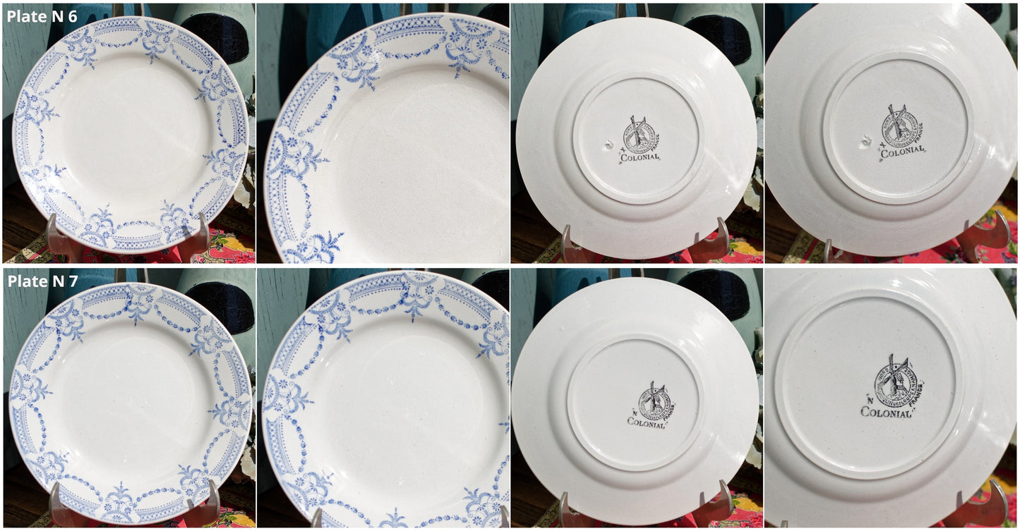 French Ironstone Blue Transferware Plate Nord Hamage Moulin des Loups France Colonial Motif Terre de Fer