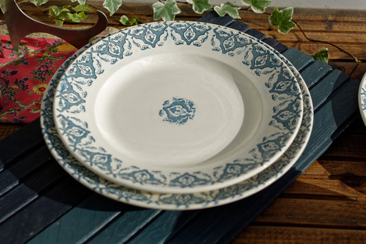 French Ironstone Blue Transferware Serving Plate LONGWY RHODES Terre de Fer