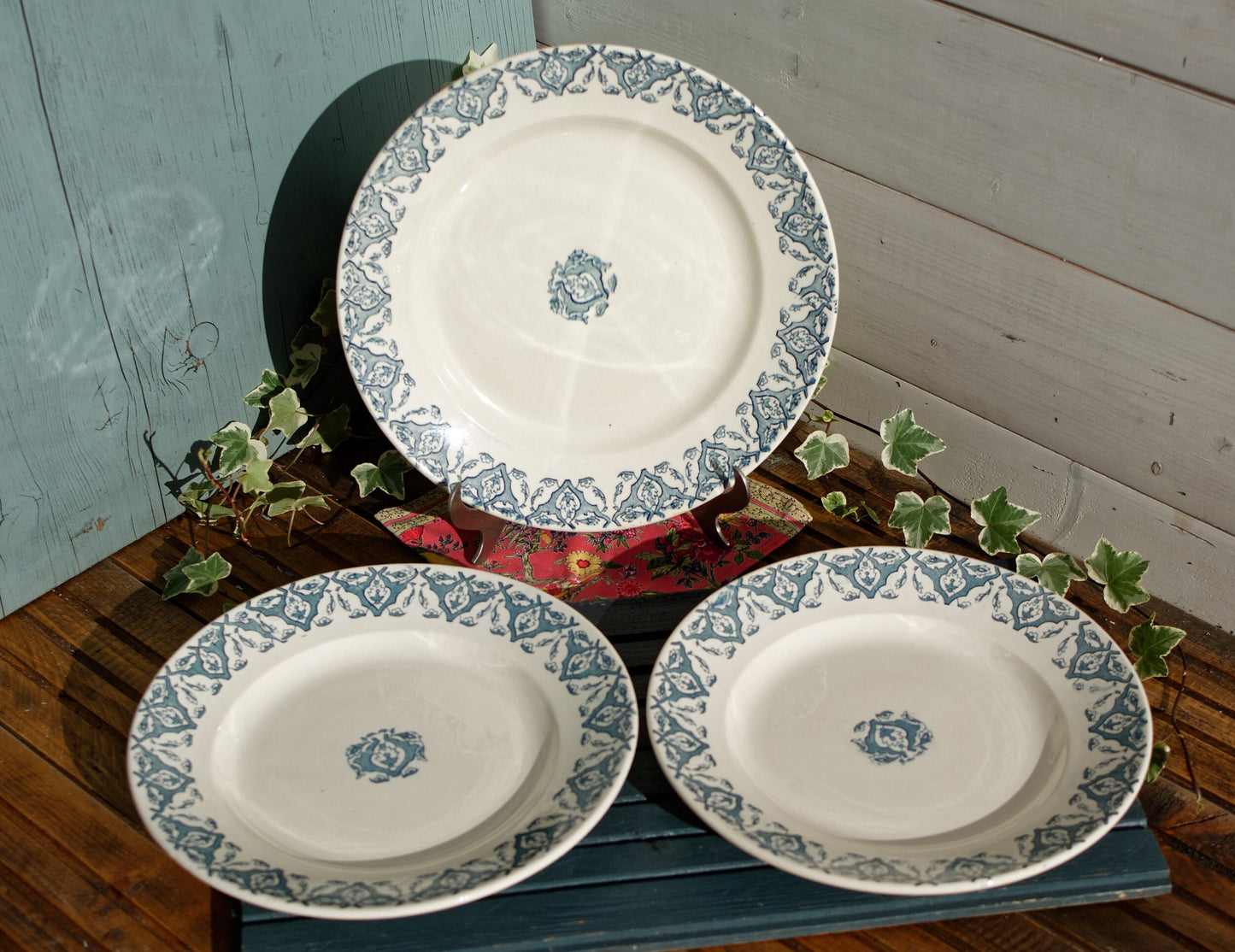 French Ironstone Blue Transferware Serving Plate LONGWY RHODES Terre de Fer