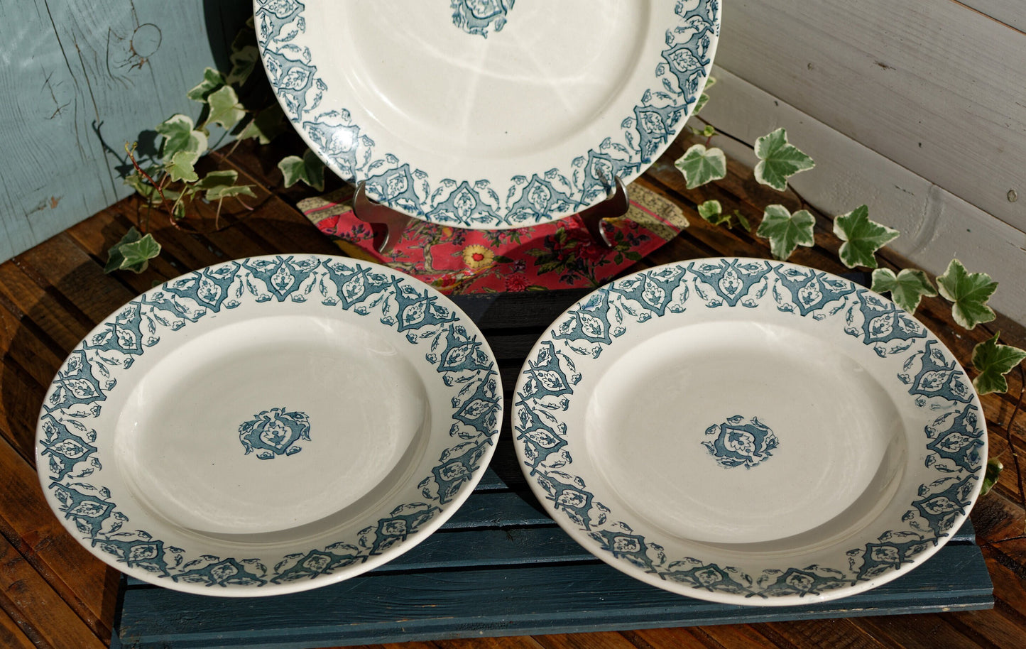 French Ironstone Blue Transferware Serving Plate LONGWY RHODES Terre de Fer