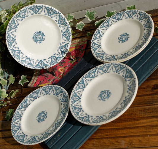 French Ironstone Blue Transferware Plate LONGWY France RHODES terre de fer