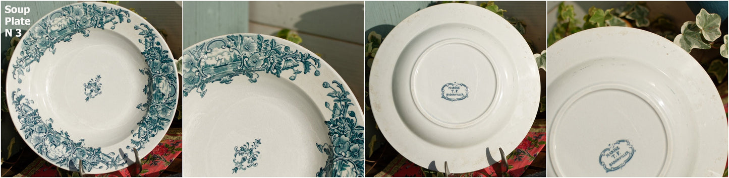 French Ironstone Blue Transferware Marine FT (Fenal Theophile) Badonviller France Terre de Fer