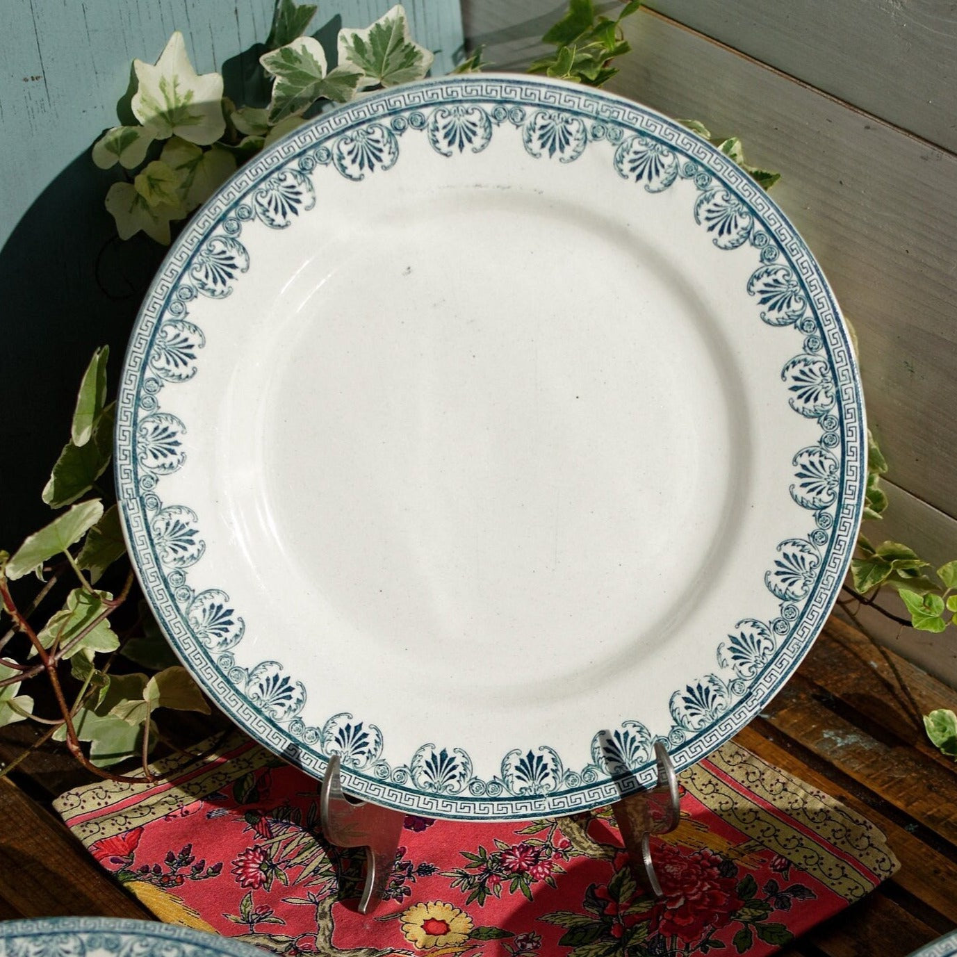 French Ironstone Blue Transferware Dinner Plate Lafayette SALINS S.F.N.G.R. Terre de Fer