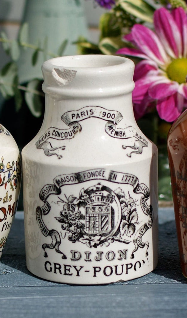 French Stoneware Mustard Pot Collective Jar Dijoin Grey Poupon Pot 1777 DIJON Digoin Sarreguemines France
