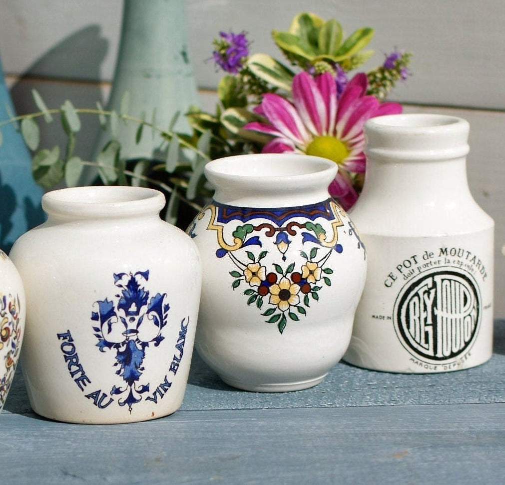 French Stoneware Mustard Pot Collective Jar Dijoin Grey Poupon Pot 1777 DIJON Digoin Sarreguemines France