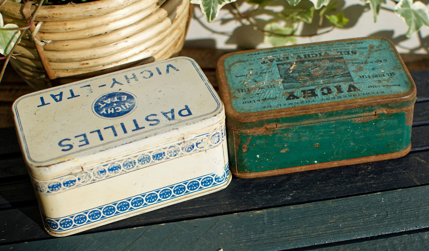 French Vintage Aluminum Collectible Advertising Tin Bin Box ~ Advertising Box