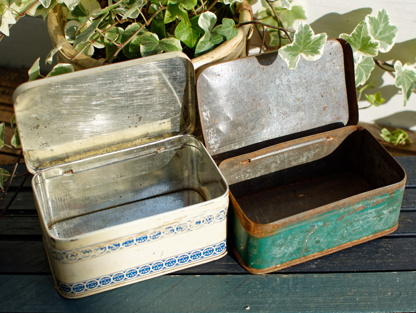French Vintage Aluminum Collectible Advertising Tin Bin Box ~ Advertising Box