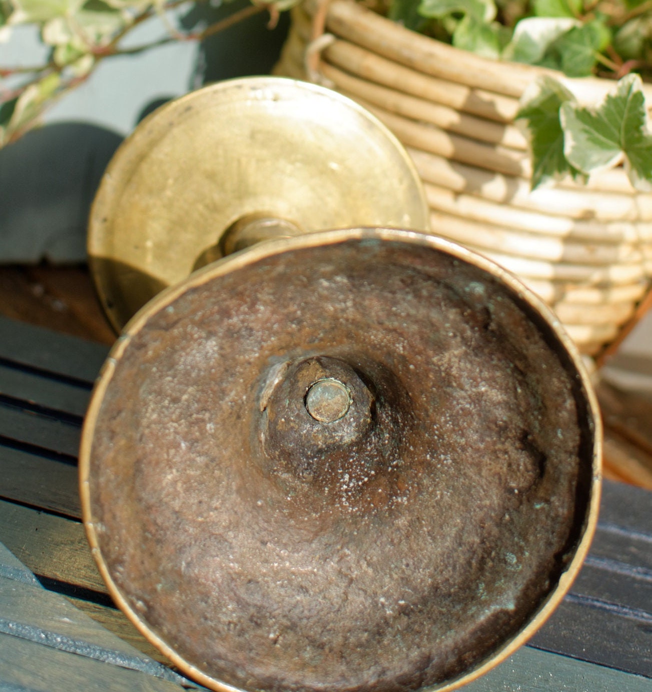 French Antique Handmade Bronze Brass Candle Holder