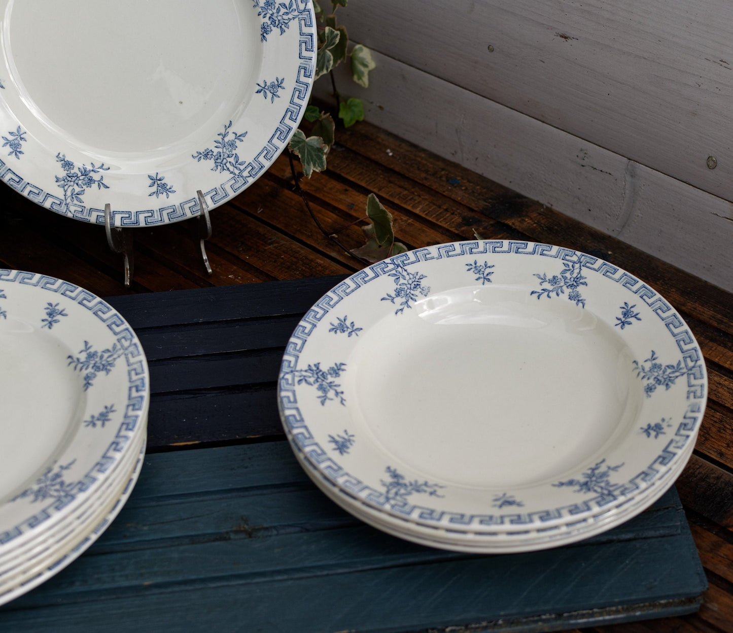 French Ironstone Blue Transferware Plate Athenes Terre de Fer LG Léon Graves Clairefontaine