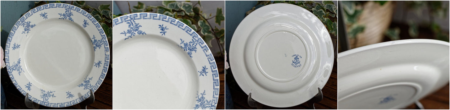 French Ironstone Blue Transferware Plate Athenes Terre de Fer LG Léon Graves Clairefontaine
