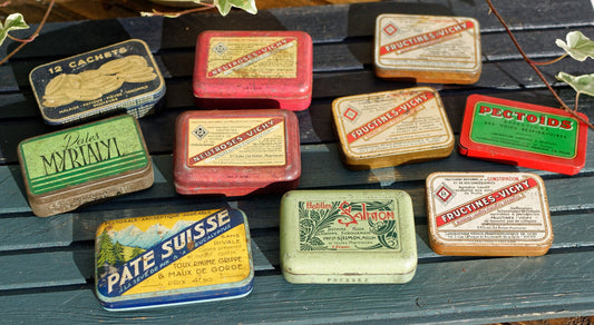 French Vintage Aluminum Collectible Advertising Tin Bin Box Vichy Pastille