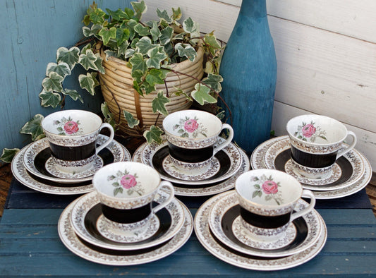 1960's English Vintage Porcelain Coffee Cup, Saucer and Side Plate Portland Pottery Cobridge Staffordshire Ironstone Made in England