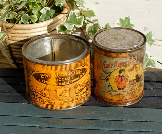 French Advertising Restored Old Metal Can Tin DIY Project Les Confitures P.Roullet & Fils ~ Encasustique Unicolor