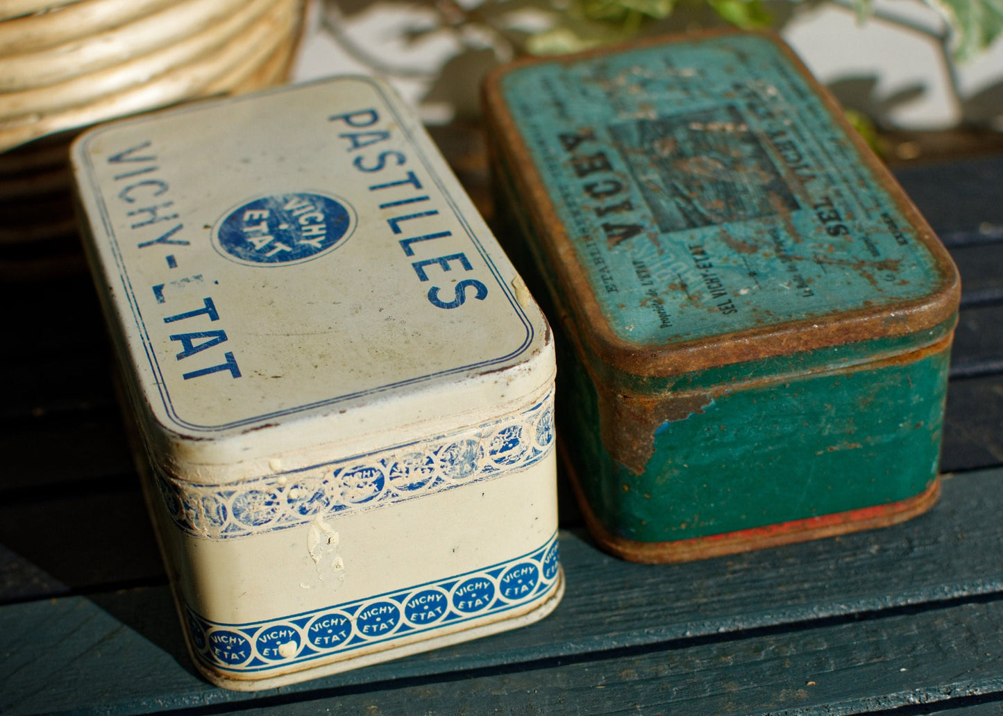 French Vintage Aluminum Collectible Advertising Tin Bin Box ~ Advertising Box