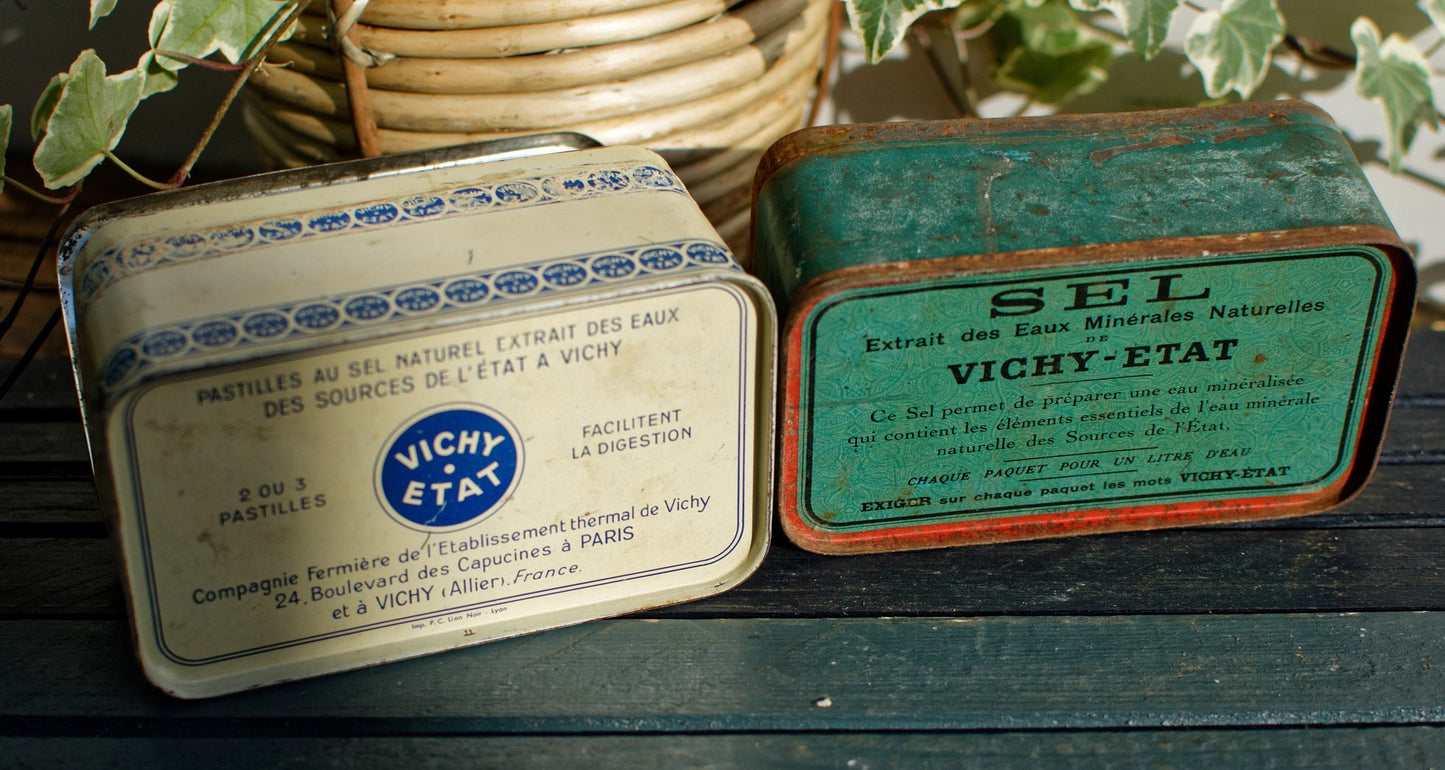 French Vintage Aluminum Collectible Advertising Tin Bin Box ~ Advertising Box