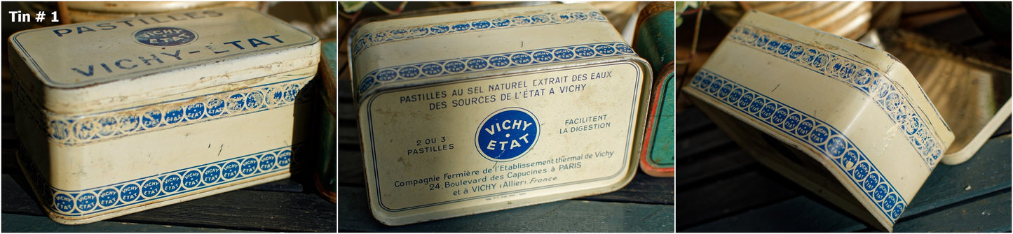 French Vintage Aluminum Collectible Advertising Tin Bin Box ~ Advertising Box