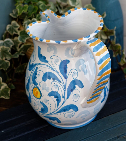 French Vintage Hand-Painted Porcelain Pitcher Fait Main Art Faience signed by the artist