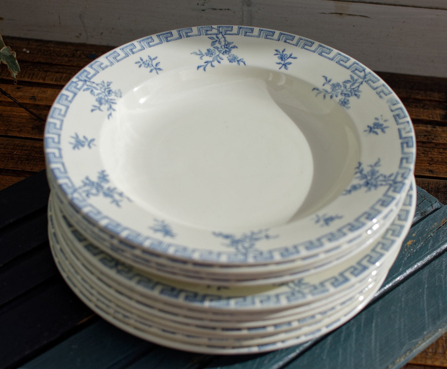 French Ironstone Blue Transferware Plate Athenes Terre de Fer LG Léon Graves Clairefontaine