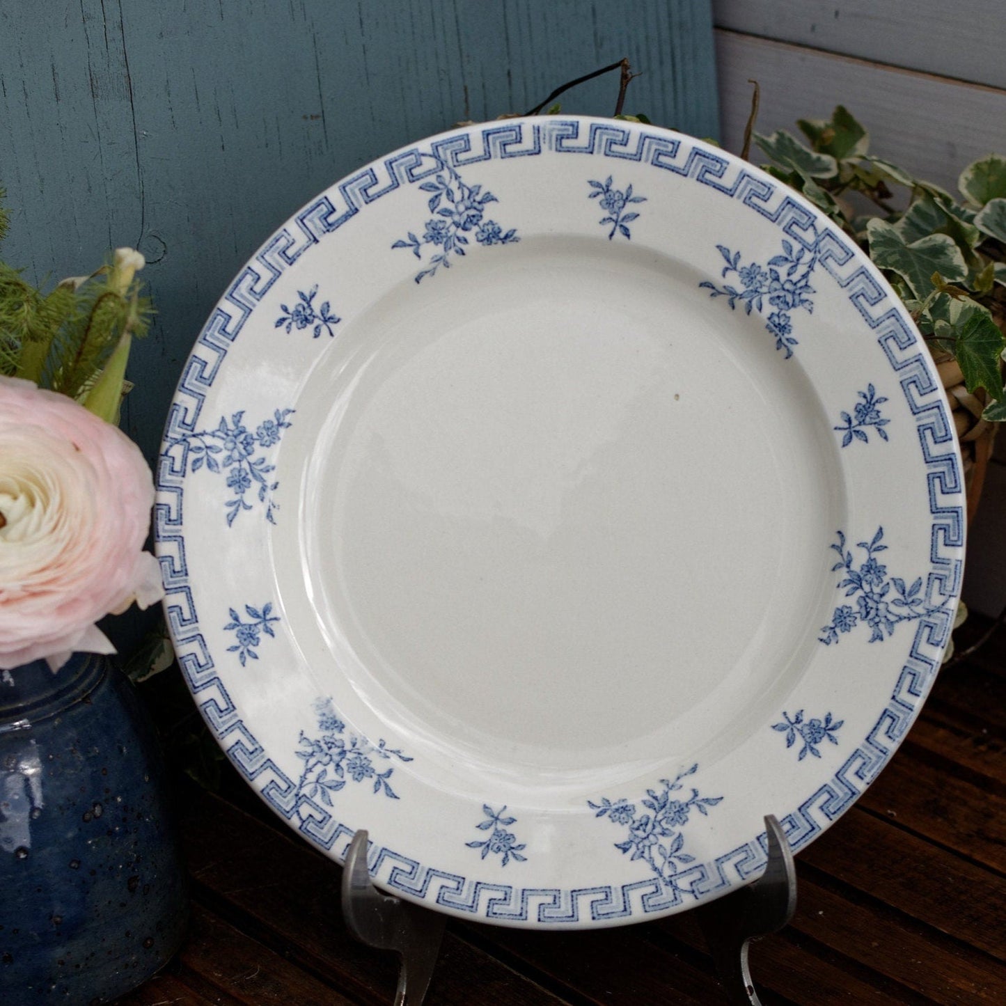 French Ironstone Blue Transferware Plate Athenes Terre de Fer LG Léon Graves Clairefontaine