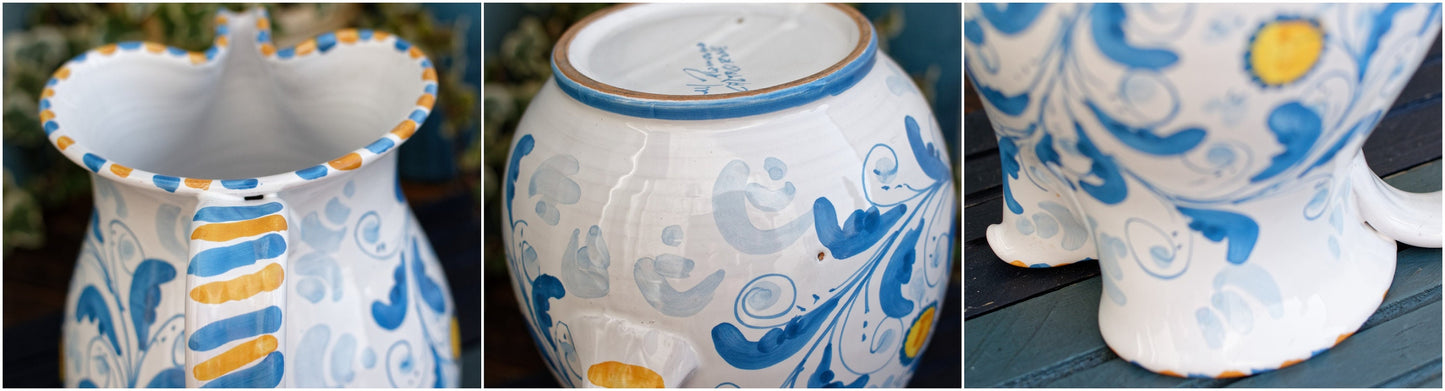 French Vintage Hand-Painted Porcelain Pitcher Fait Main Art Faience signed by the artist