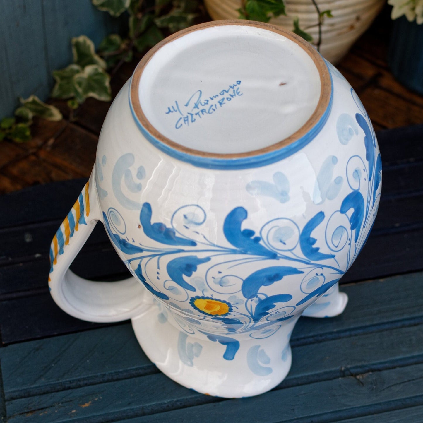 French Vintage Hand-Painted Porcelain Pitcher Fait Main Art Faience signed by the artist