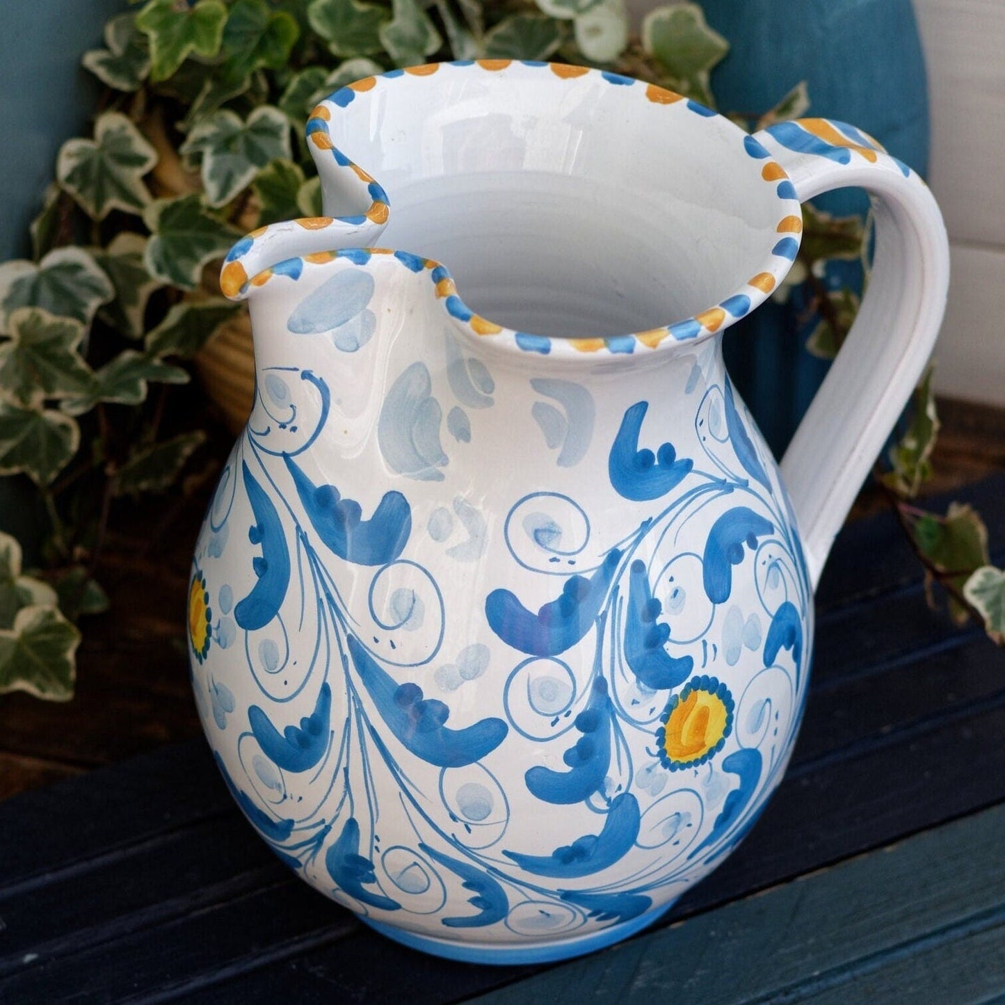 French Vintage Hand-Painted Porcelain Pitcher Fait Main Art Faience signed by the artist